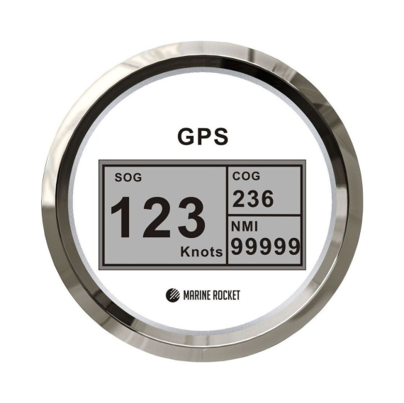 GPS-спидометр электронный, белый циферблат, нержавеющий ободок, выносная антенна, д. 85 мм, Marine Rocket