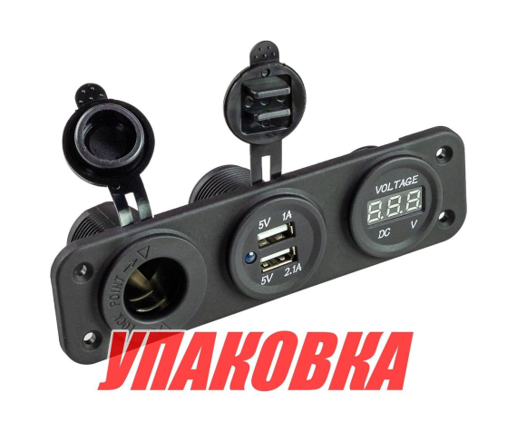 Панель с USB-разъемом 5в 2.1А, прикуривателем и вольтметром (упаковка из 10 шт.)