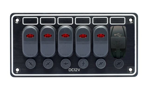 Панель бортового питания 5 переключателей, USB зарядка